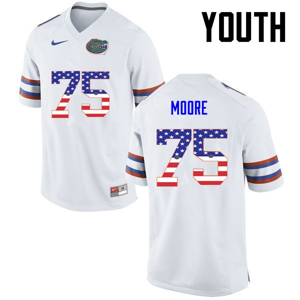 Florida Gators Youth #75 TJ Moore College Football USA Flag Fashion White